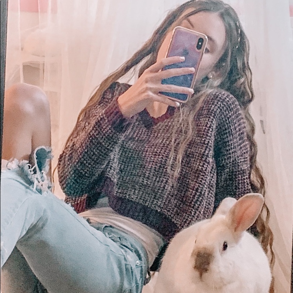Maroon dark red and white cropped sweater top